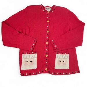 BECHAMEL Vintage Santa Christmas Cardigan Sweater Red Sz S